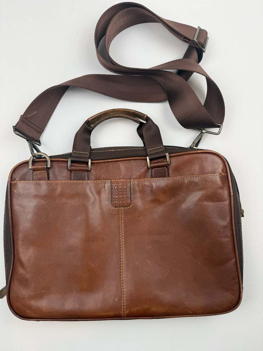 Boconi Brown Leather Laptop Briefcase Bag